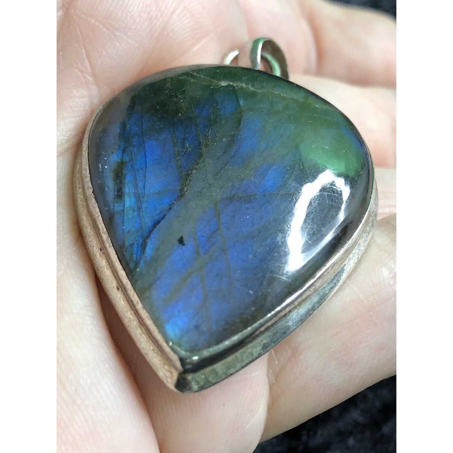 Vintage Sterling Silver Blue Glow Labradorite Pendant Estate Jewelry 1.75” Long