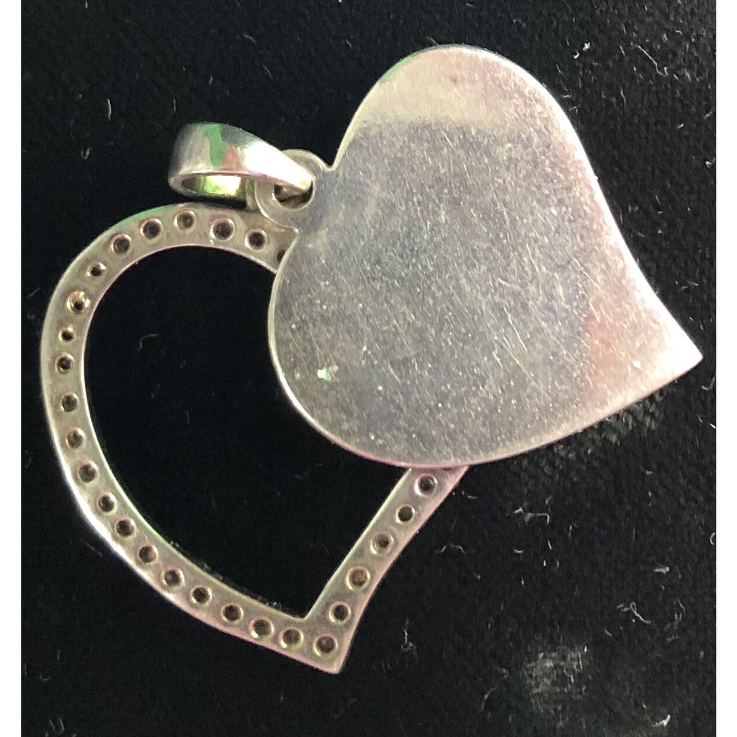 Vintage Sterling Layered Heart I LOVE YOU Engraved Pendant With Rhinestones