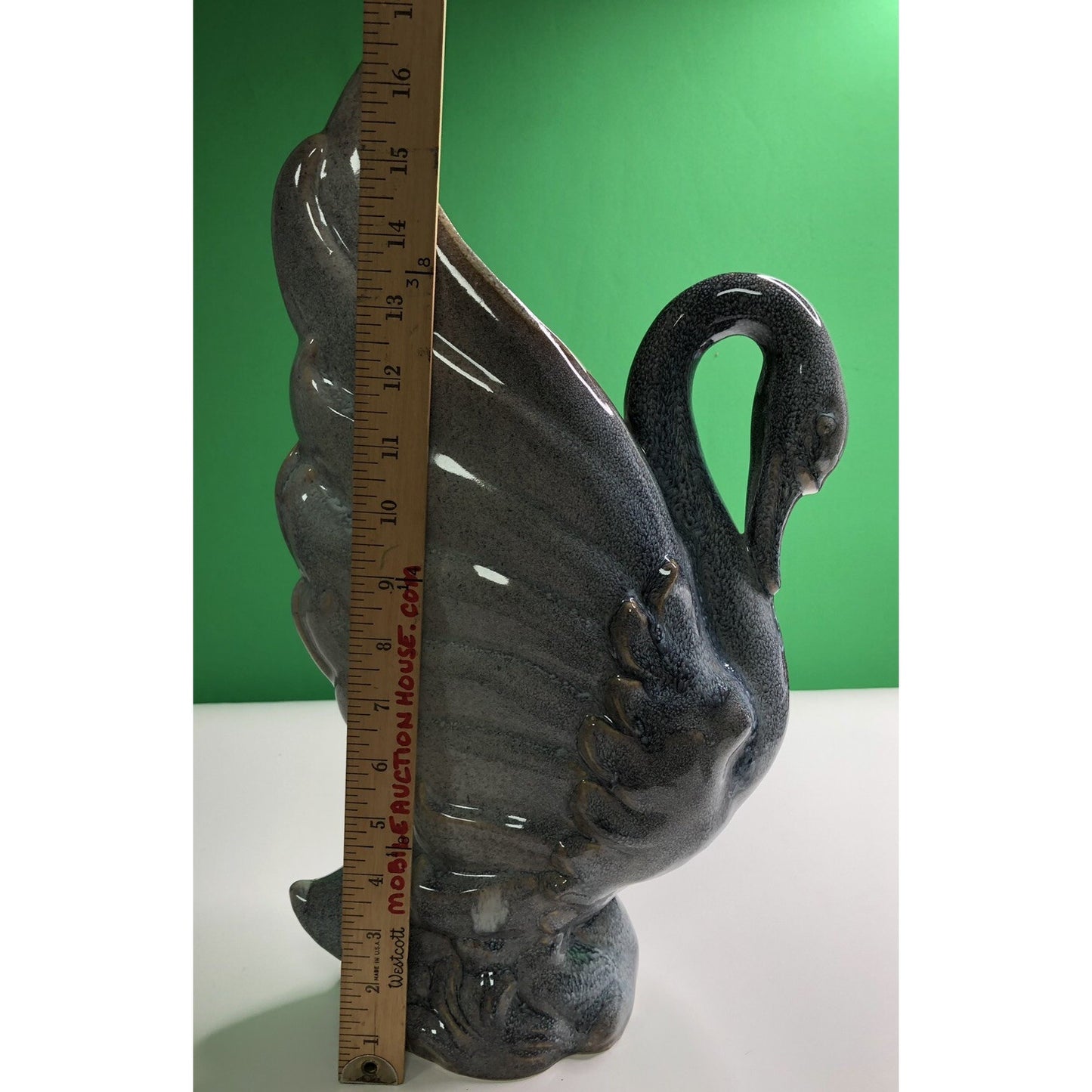Haegar Royal Hickman SWAN VASE #492 USA Gorgeous Glaze Blue & Brown Hues 17”