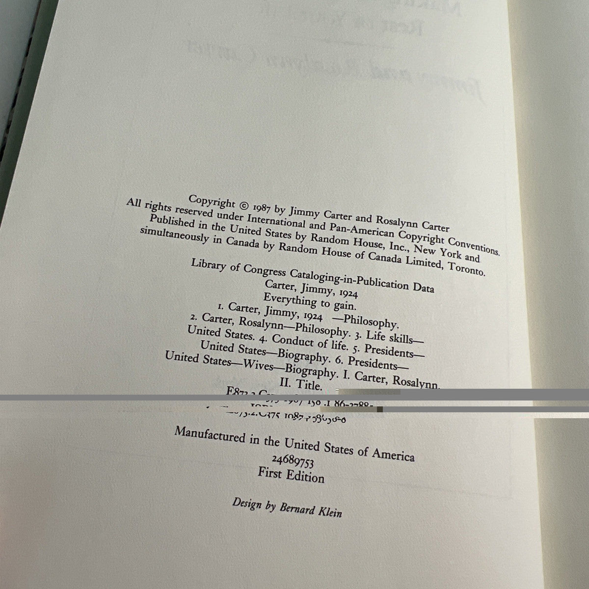 Everything to Gain Making the Most of Life by Jimmy & Rosalynn Carter 1987 HC DJ