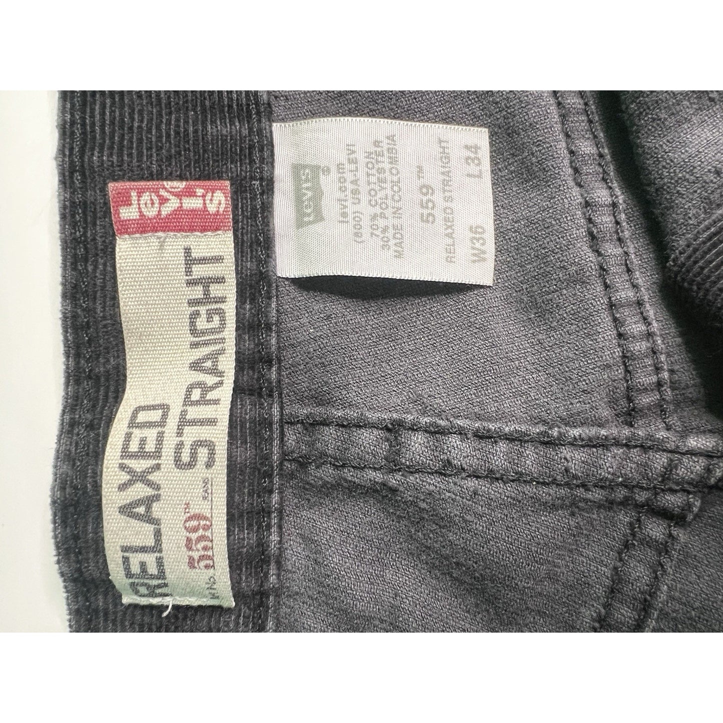 Levis 559 Corduroy Pants Mens 36x34 Black Relaxed Straight Casual