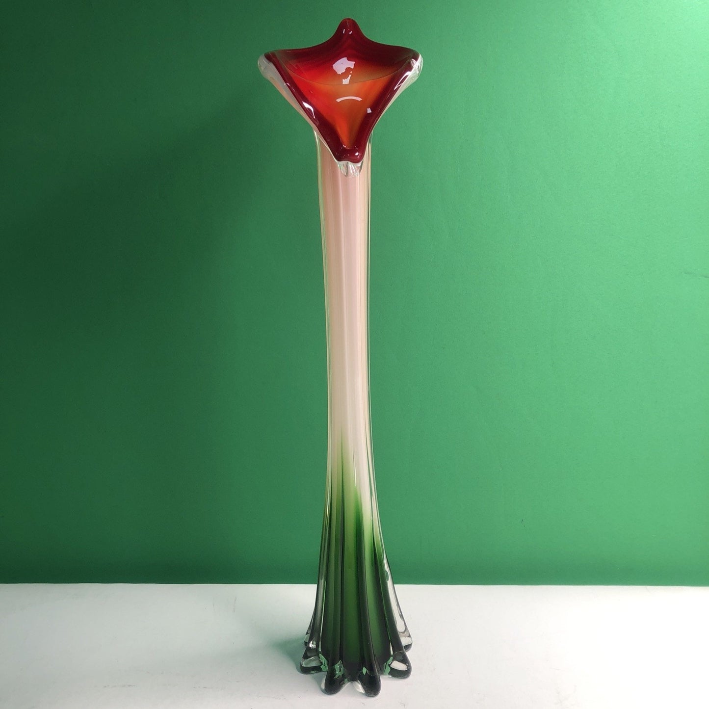 Jack in the Pulpit Calla Lily HandBlown Glass Vase Murano Style Red Orange Green
