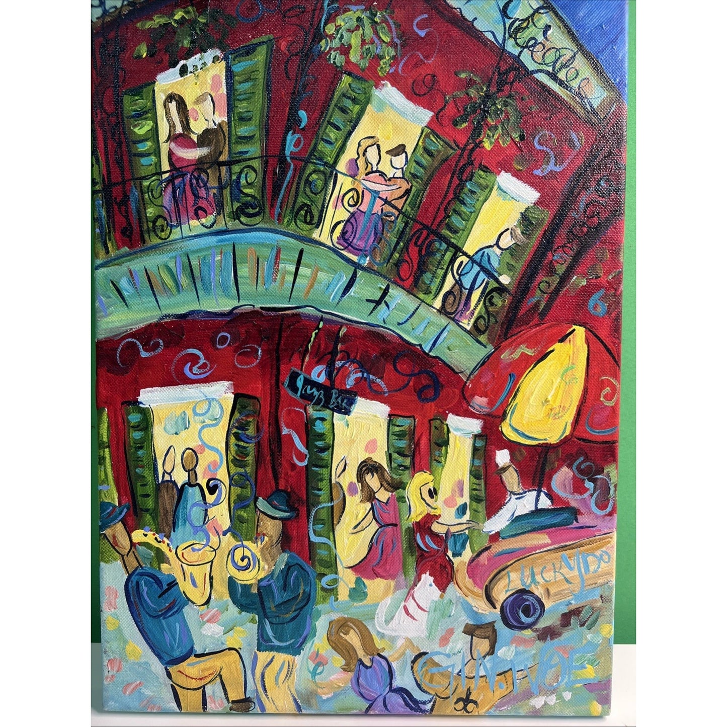 Mobile Alabama Artist Ginger Woechan Original Canvas Street Art “Red On Royal”