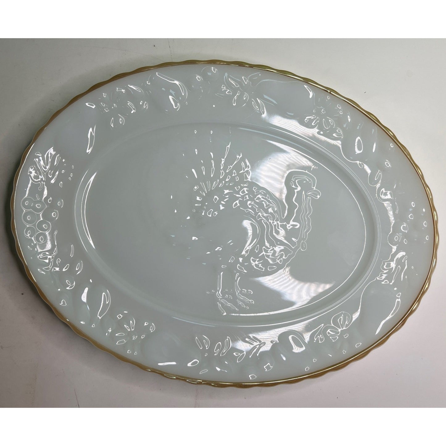 Vintage Anchor Hocking Turkey Serving Platter #2390 Milk Glass Made in U.S.A.