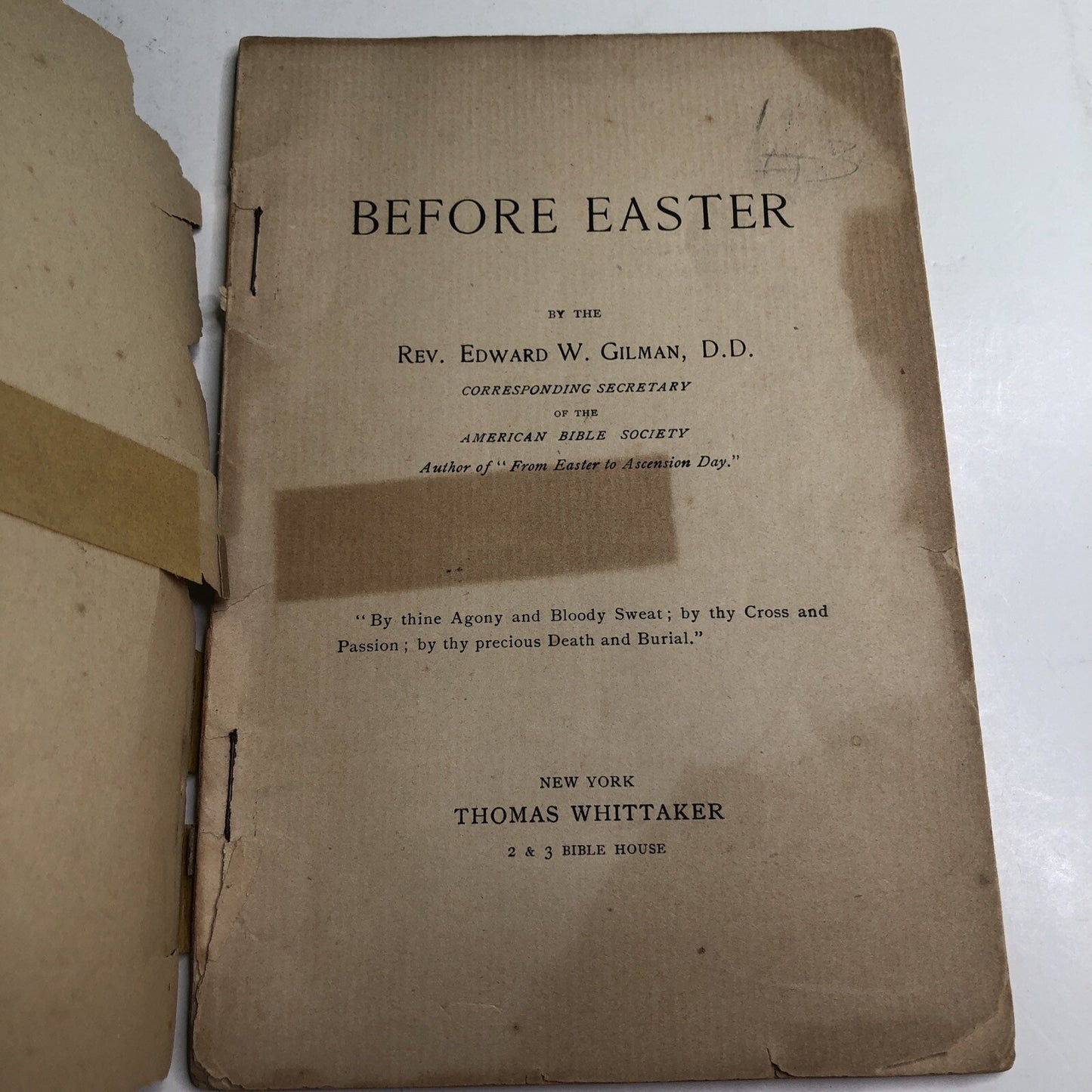 Circa 1893 Booklet BEFORE EASTER by Rev. Edward W. Gilman