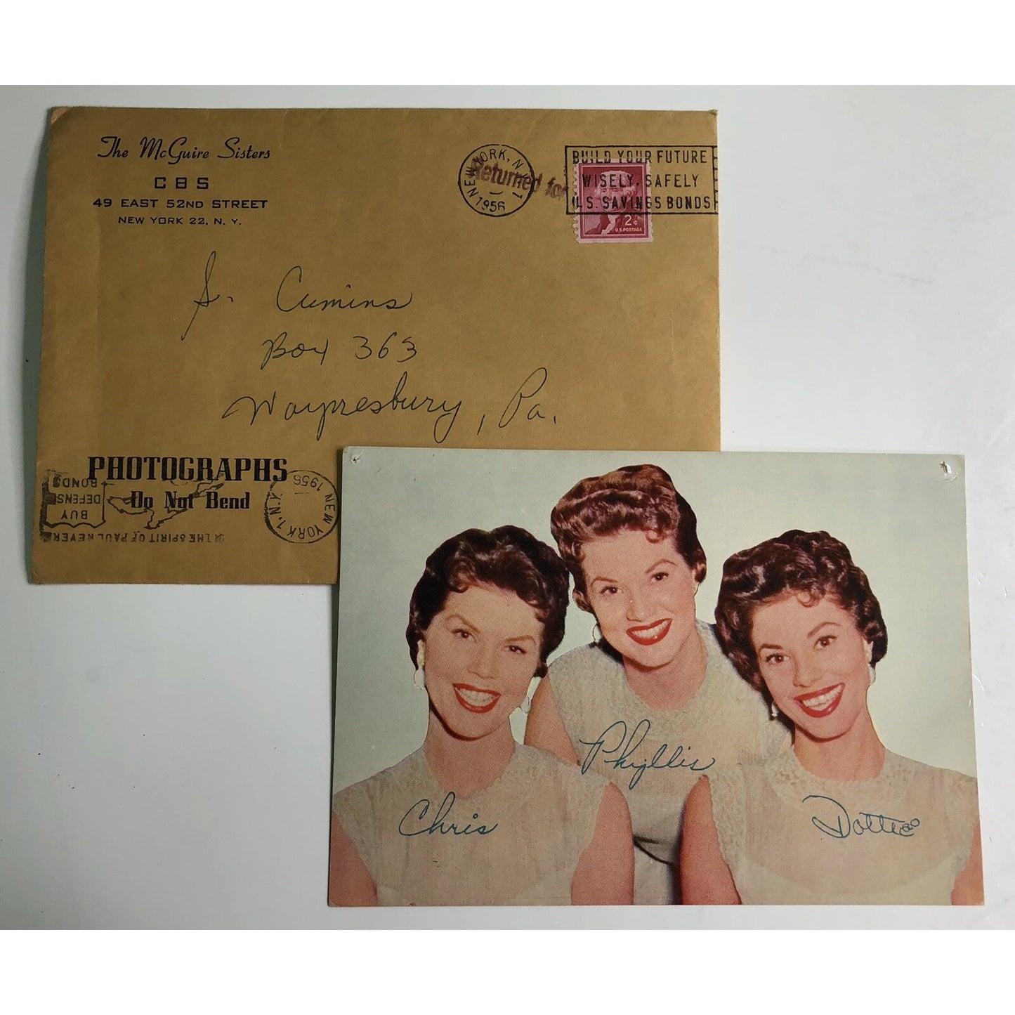 1950s McGuire Sisters Mail In Promo Print Photo CBS Coral Records Memorabilia