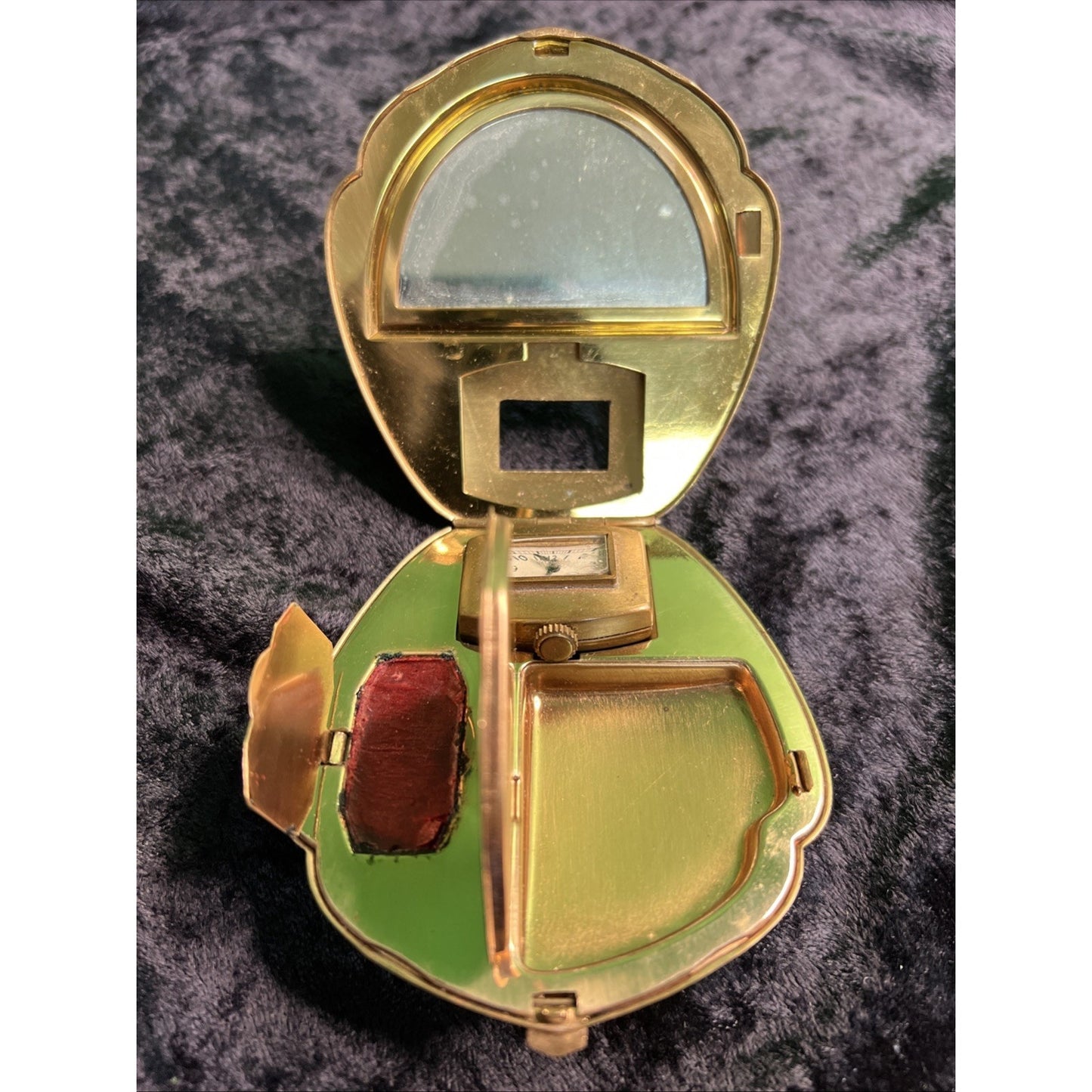 Weldwood Clock Art Deco Cream Enamel Makeup Compact Illinois Watch Case Co.