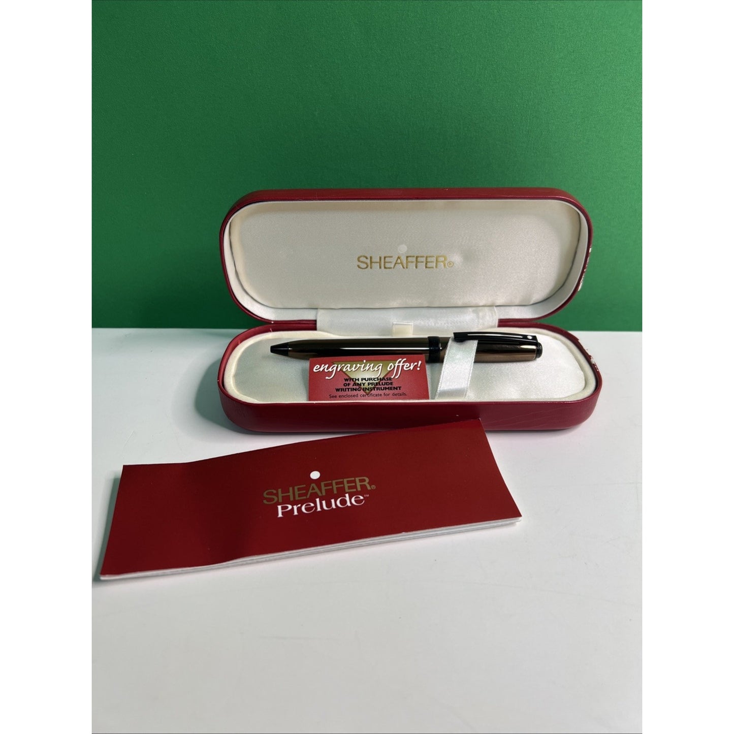 Vintage 1996 Sheaffer Prelude Ballpoint Pen Red Case White Dot w/ Manual Brown