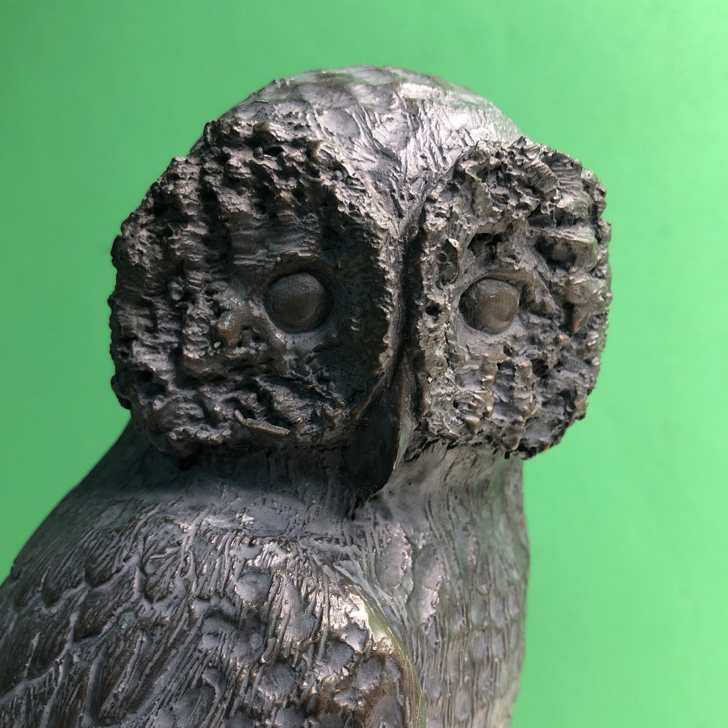 Realistic MCM Owl Bronze Sculpture Black Marble Base 11.25” Tall- 13 Pounds Bird