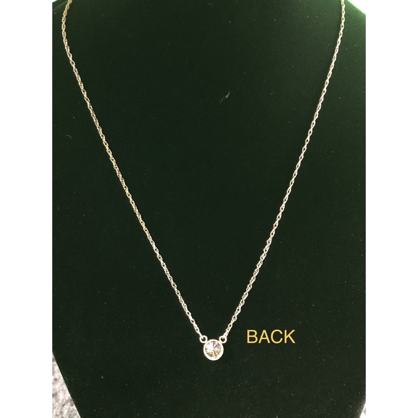Vintage Sterling Silver CZ Bezel Set Solitaire Pendant Dainty Rope Chain