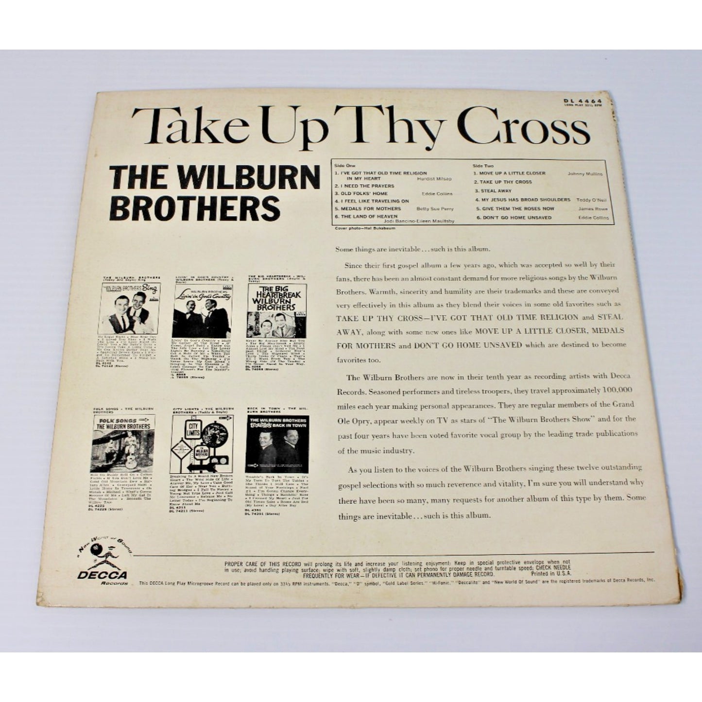 The Wilburn Brothers- Take Up Thy Cross, 1964 Decca DL 4464, Country, Gospel- EX