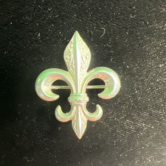 Vintage Sterling Silver Fleur de Lis Scarf Pin Lapel Brooch Pendant Multi Purpos
