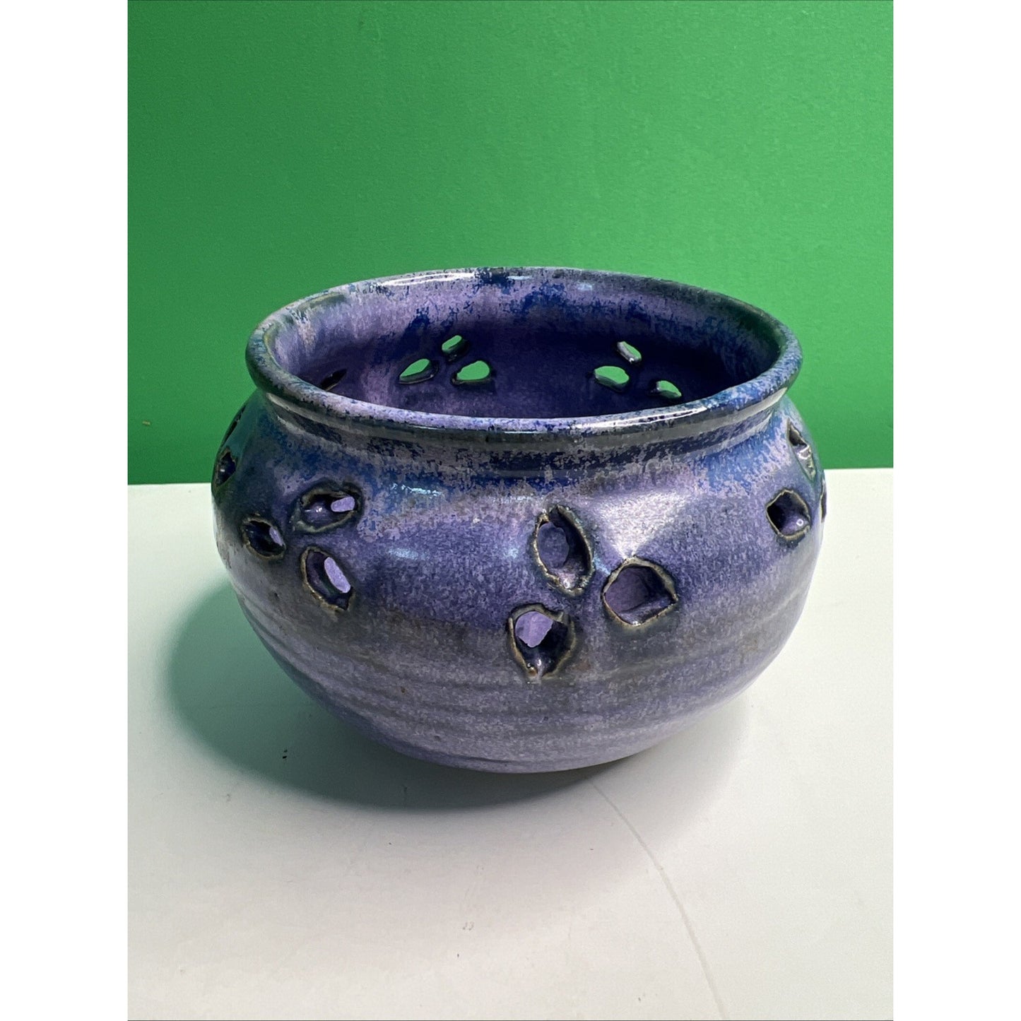 Studio Art Pottery Ceramic Blue And Purple Hues Drip Glazed Vintage Vase