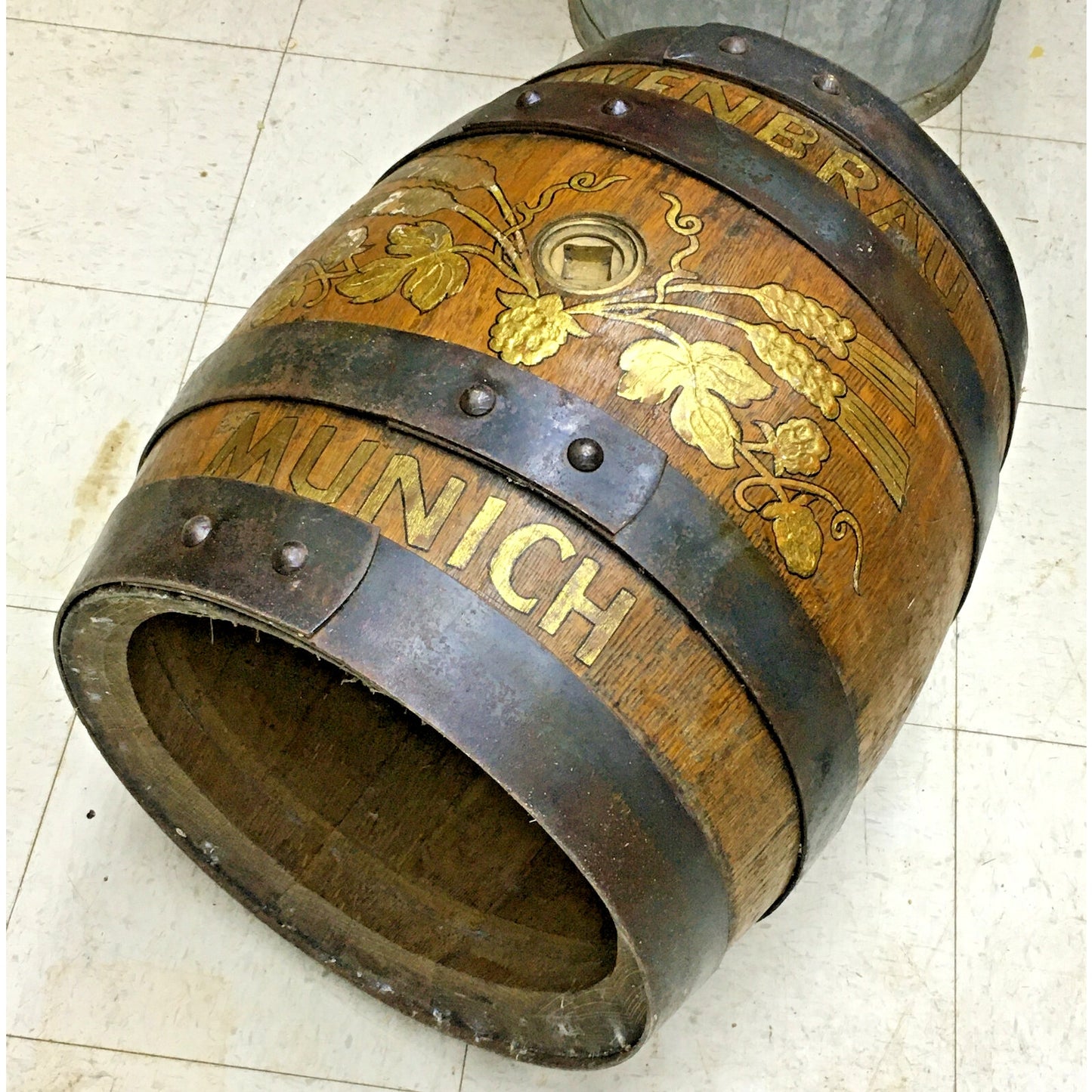 Vintage German Lowenbrau Hand Painted Wooden Beer Barrel- Munich, Germany