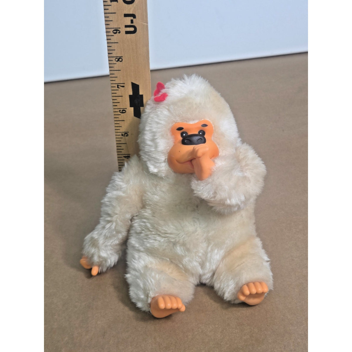 Vintage Russ Berrie White Gonga Gorilla Plush - Rare "Albino" Heart Thumb Sucker