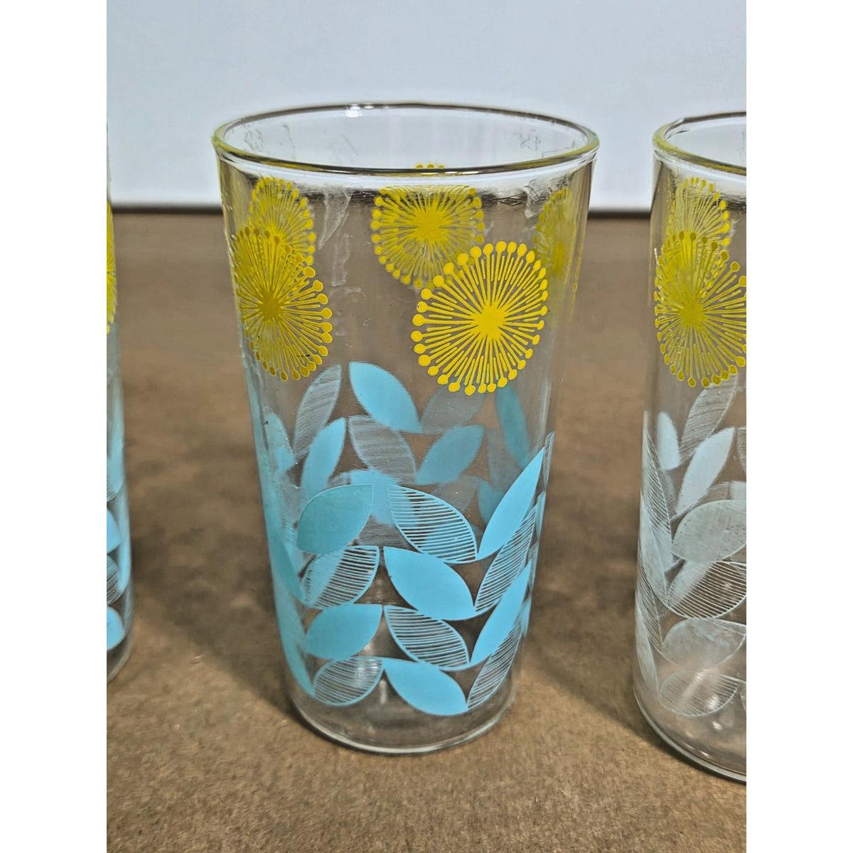 Vintage Federal Glass MCM Atomic Dandelion Sunburst Juice Glasses - Set of 4