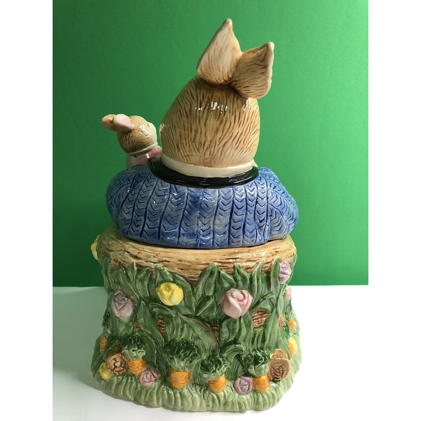 1993 FITZ & FLOYD Omnibus Devonshire GRANDPA RABBIT Cookie Jar Spring Bunny