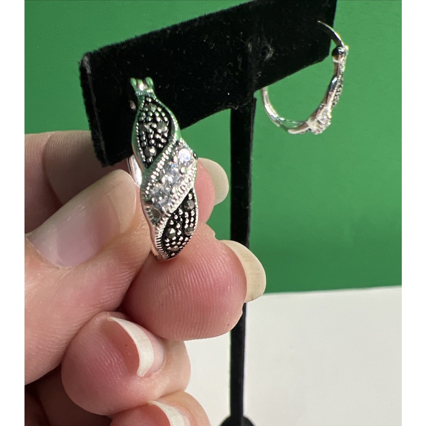 Silver Luxuries Silver Plated Hoop Earrings Genuine Marcasite New