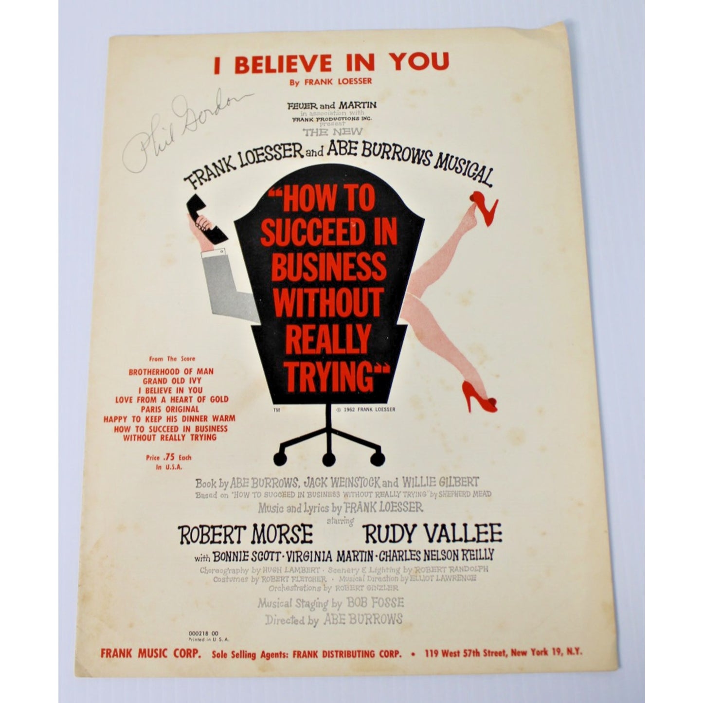 Vintage Sheet Music, I Believe In You- Signed by Phil Gordon, 1961 Broadway Show