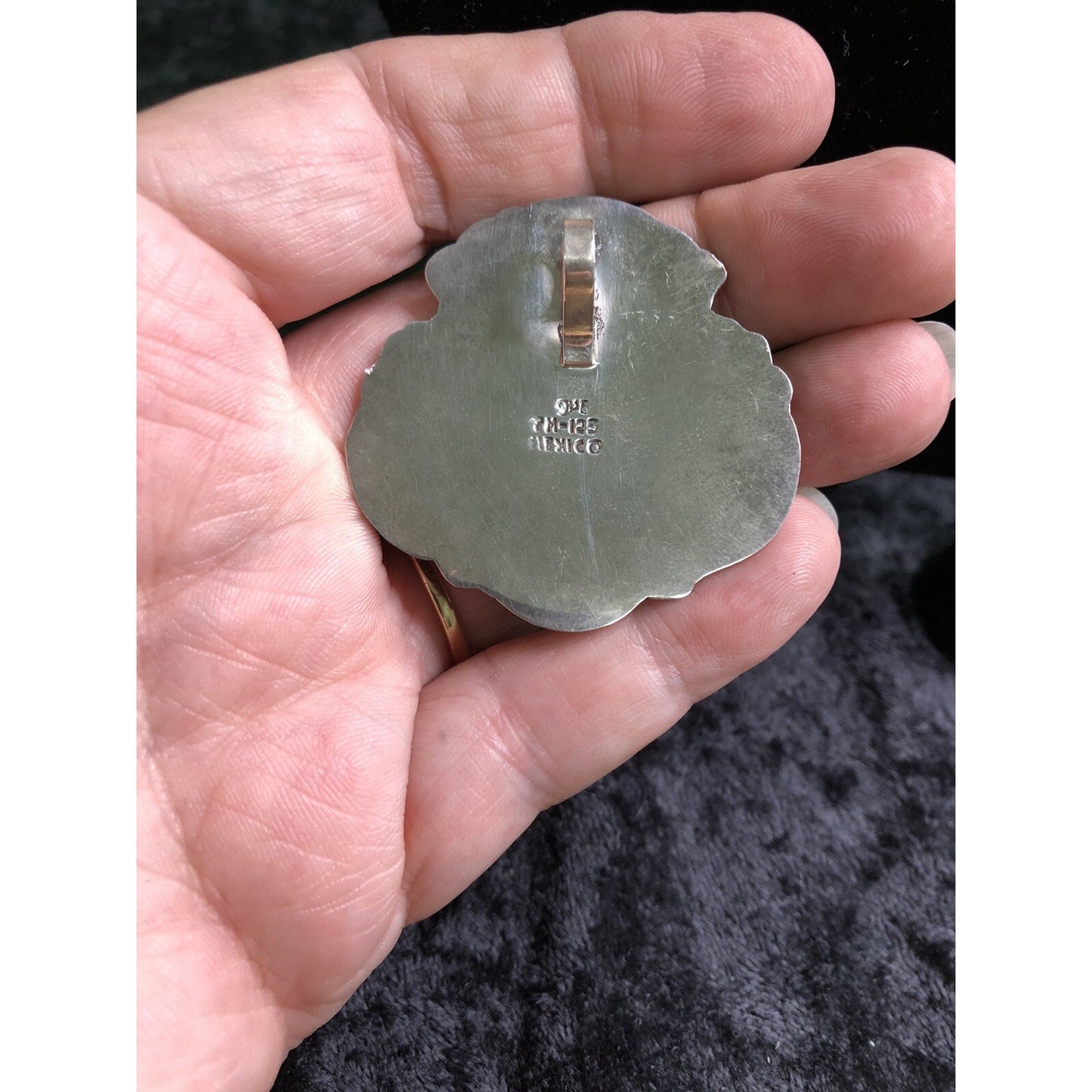Vintage Sterling Silver 925 Repousse’ Shield Tag Pendant & Earrings Set Mexico