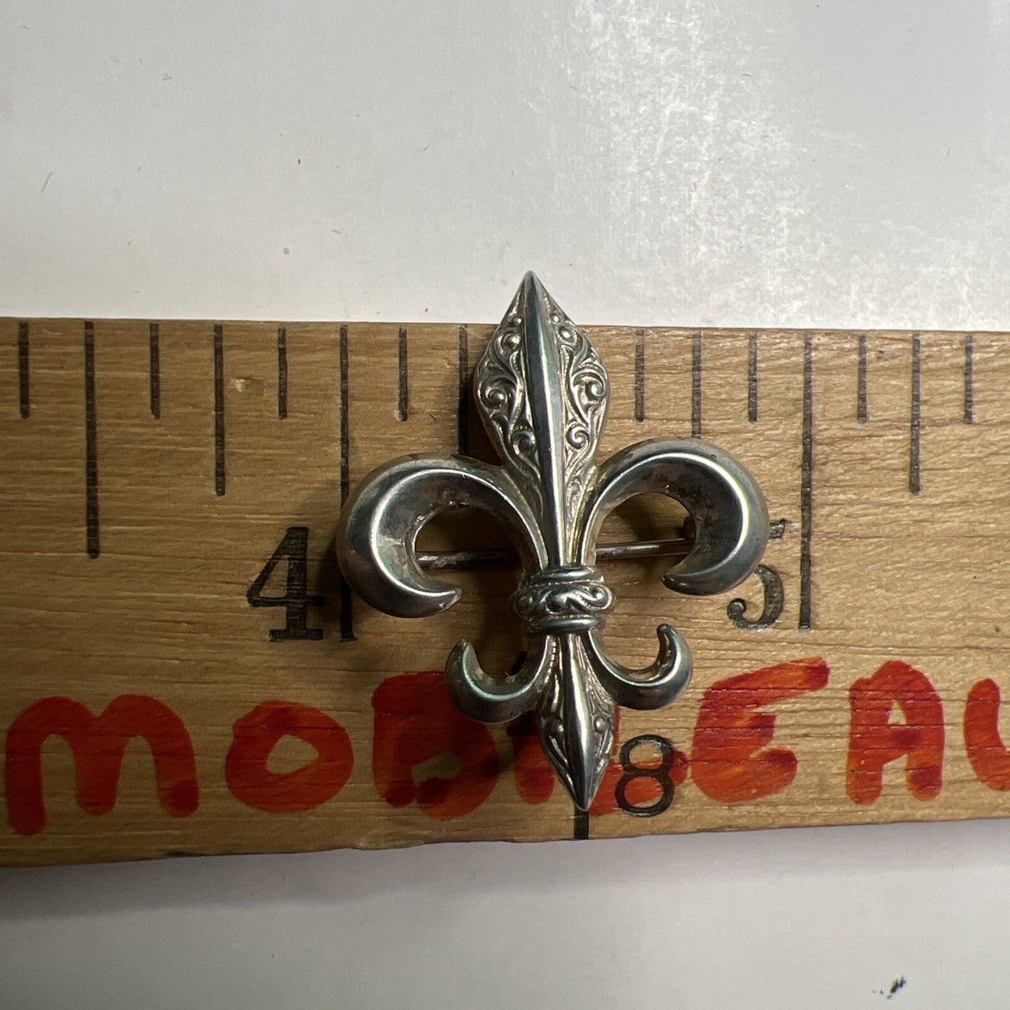 Vintage Sterling Silver Fleur de Lis Scarf Pin Lapel Brooch Pendant Multi Purpos