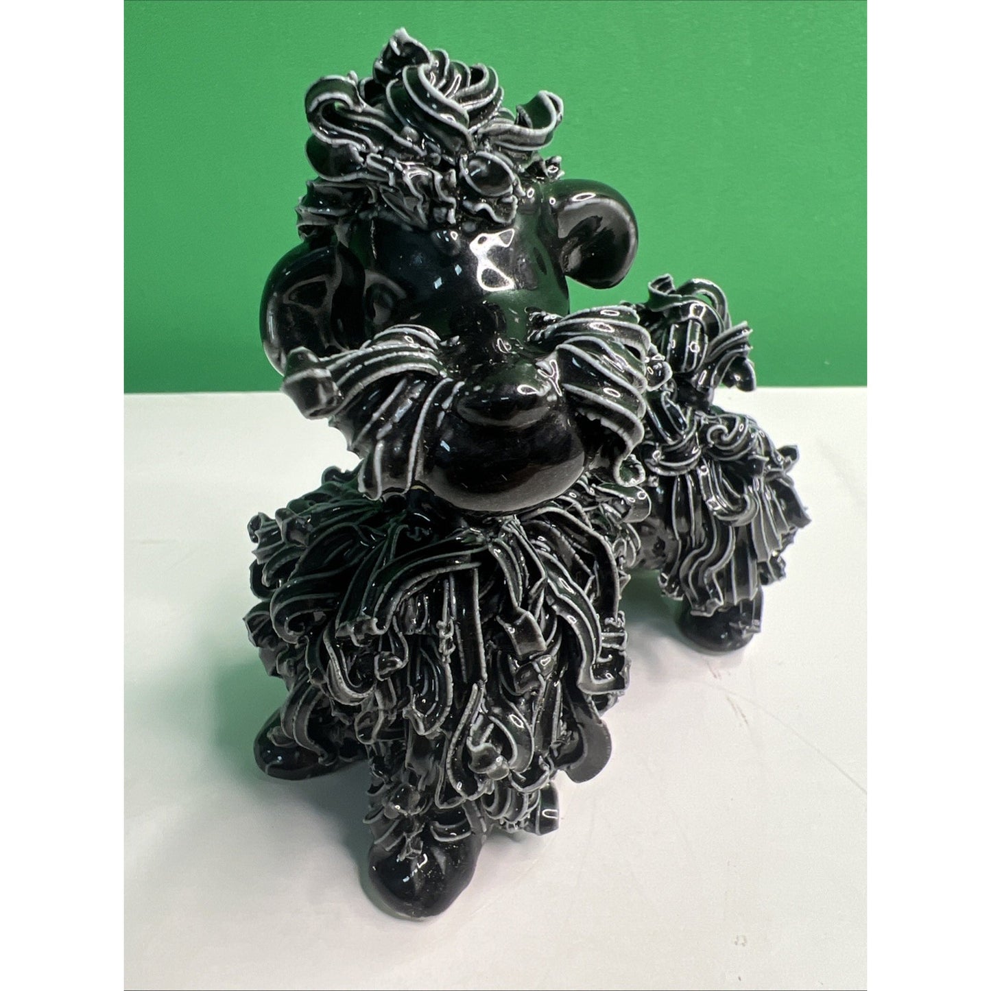 Vintage Sassy MCM Black Ceramic Spaghetti Poodle Dog Retro Kitsch 4.5” Figurine