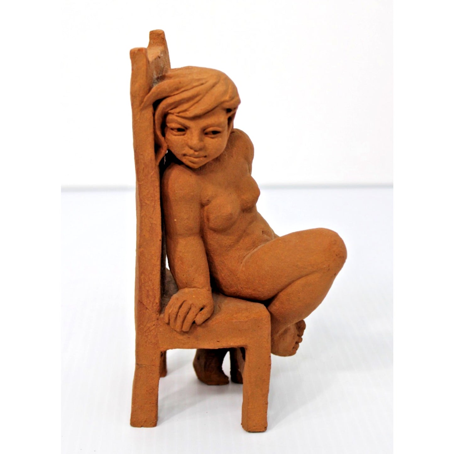 Original Art Sculpture- Terra Cotta- Seated Nude, Signed, 7.75" H