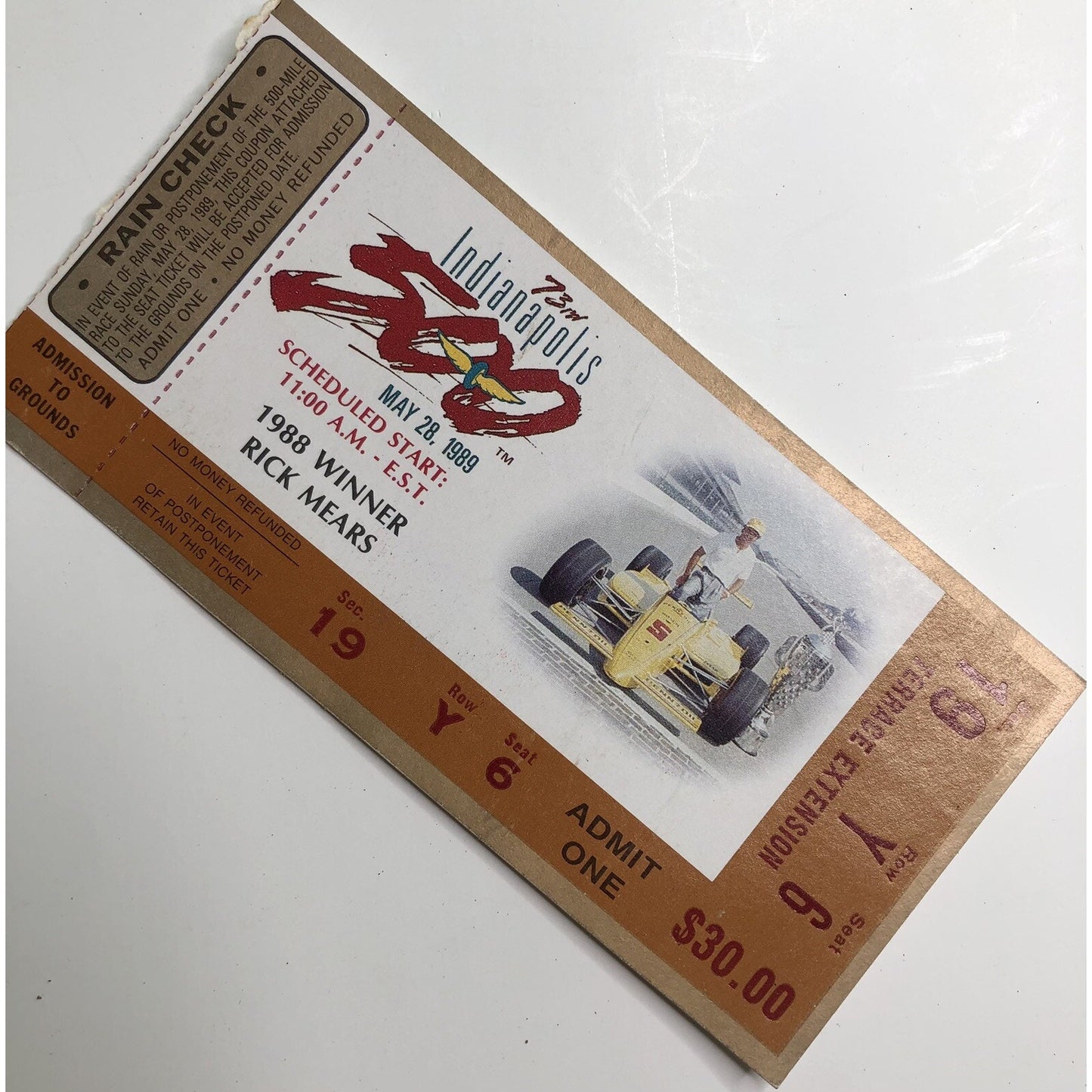 1989 73rd Annual Indianapolis 500 Official Program And Ticket
