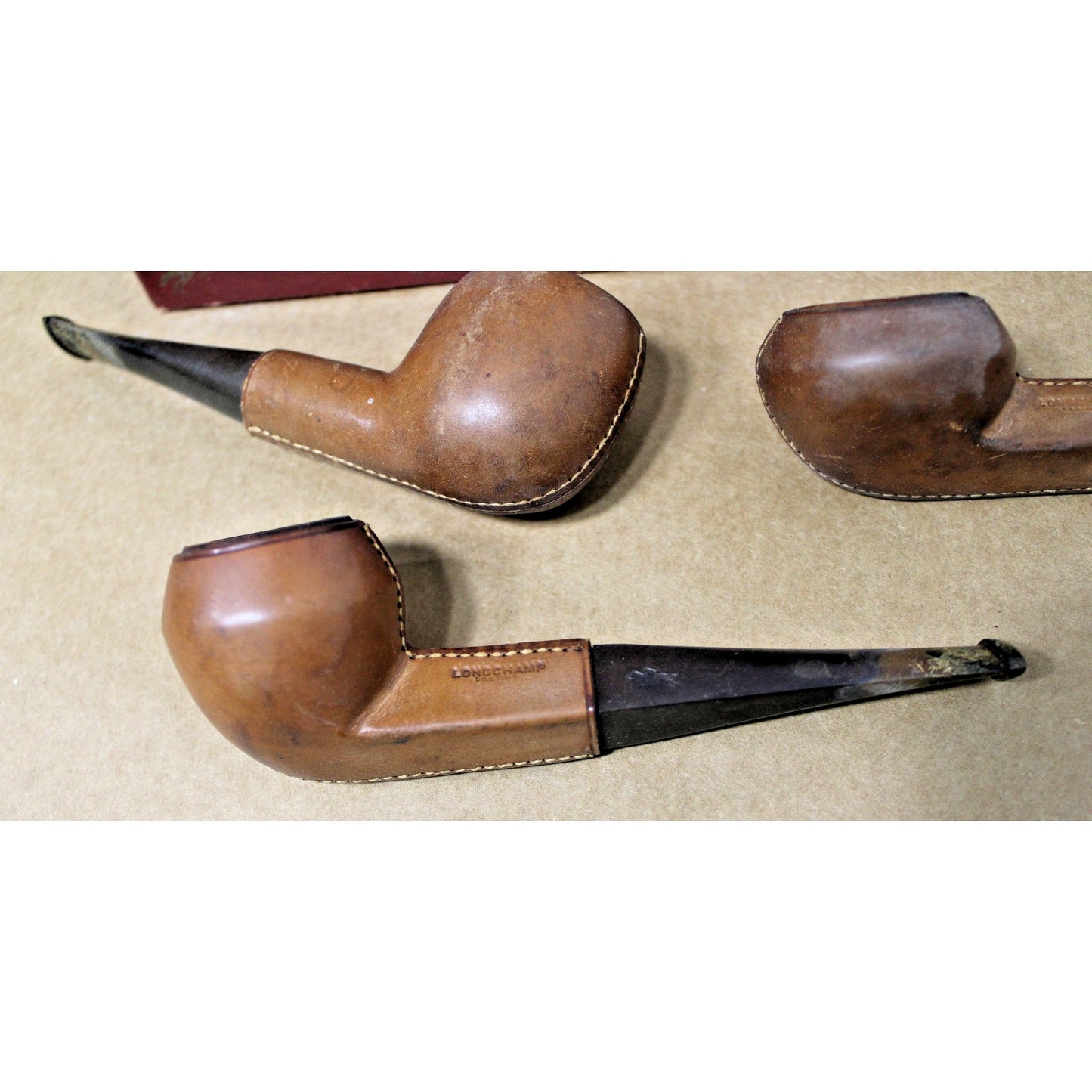 4 Vintage Longchamp Leather-Clad Pipes in Keepsake Box, All Marked