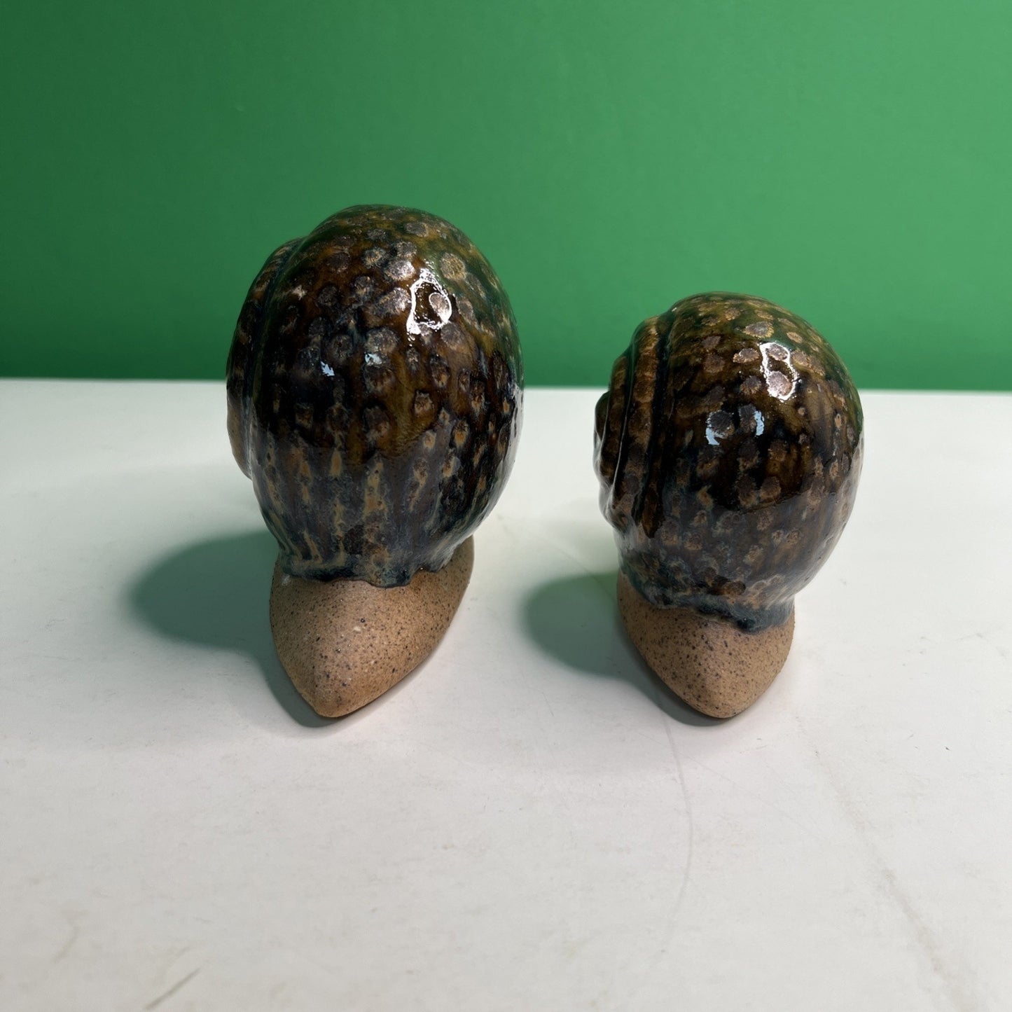 Lot 2 Pair Mexican Pottery Snails Marked Made in Mexico Snail Mottled Glazed