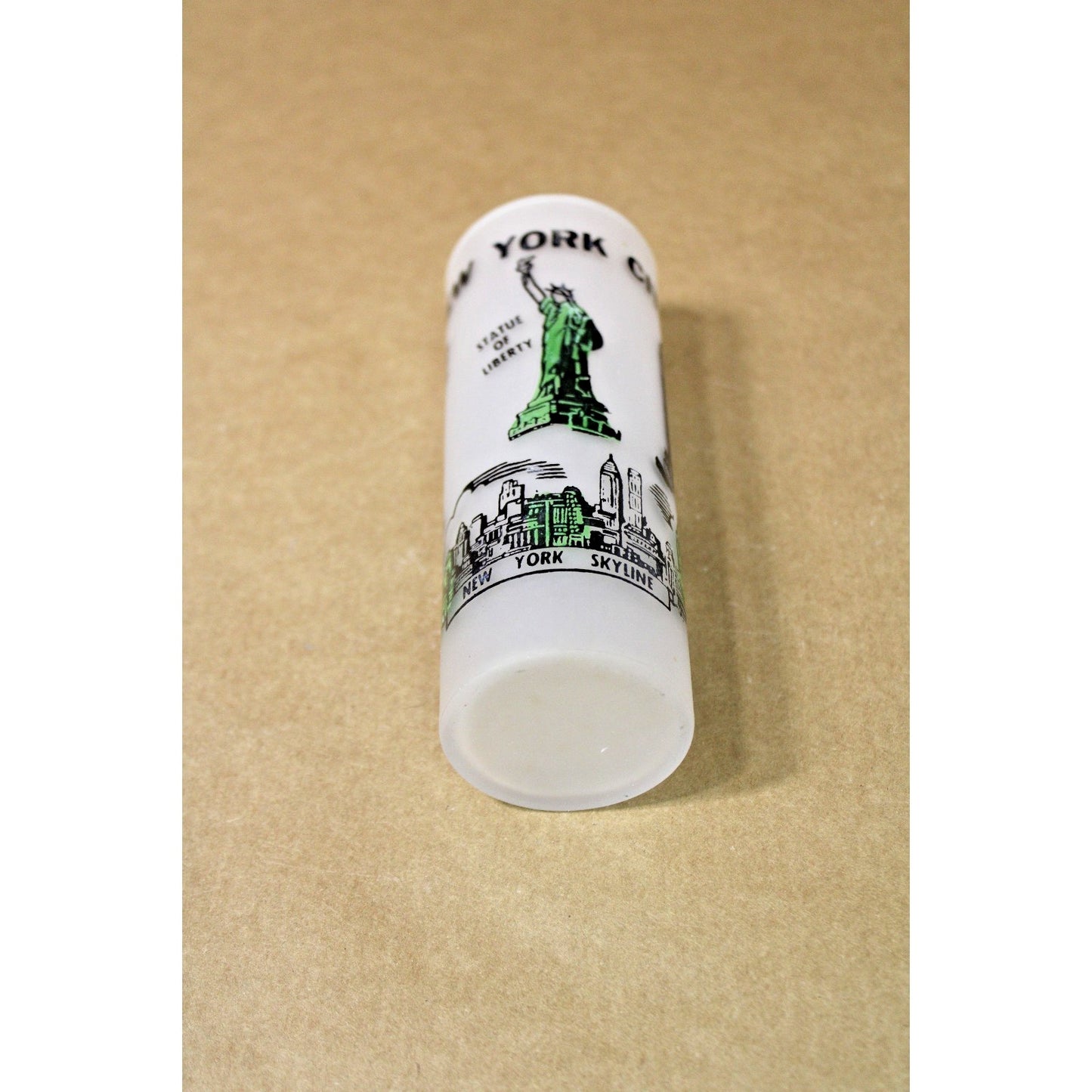 VINTAGE Frosted Souvenir Glass New York City Skyline, Empire State Bldg. 6.75" H