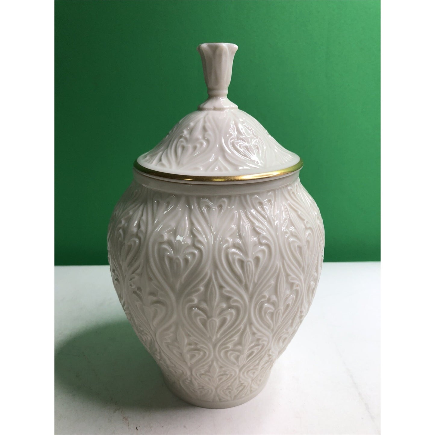 Vintage Early 1970s Lenox 9” Kismet Candy Jar w/ Lid, 24k Gold Trim, Porcelain