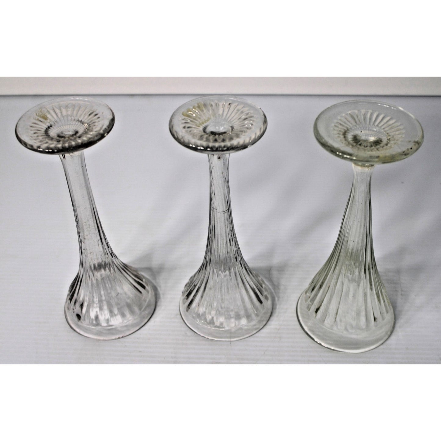Set of 3 Clear Shelf Risers Display Pedestals 9" Fluted Martinsville Glass