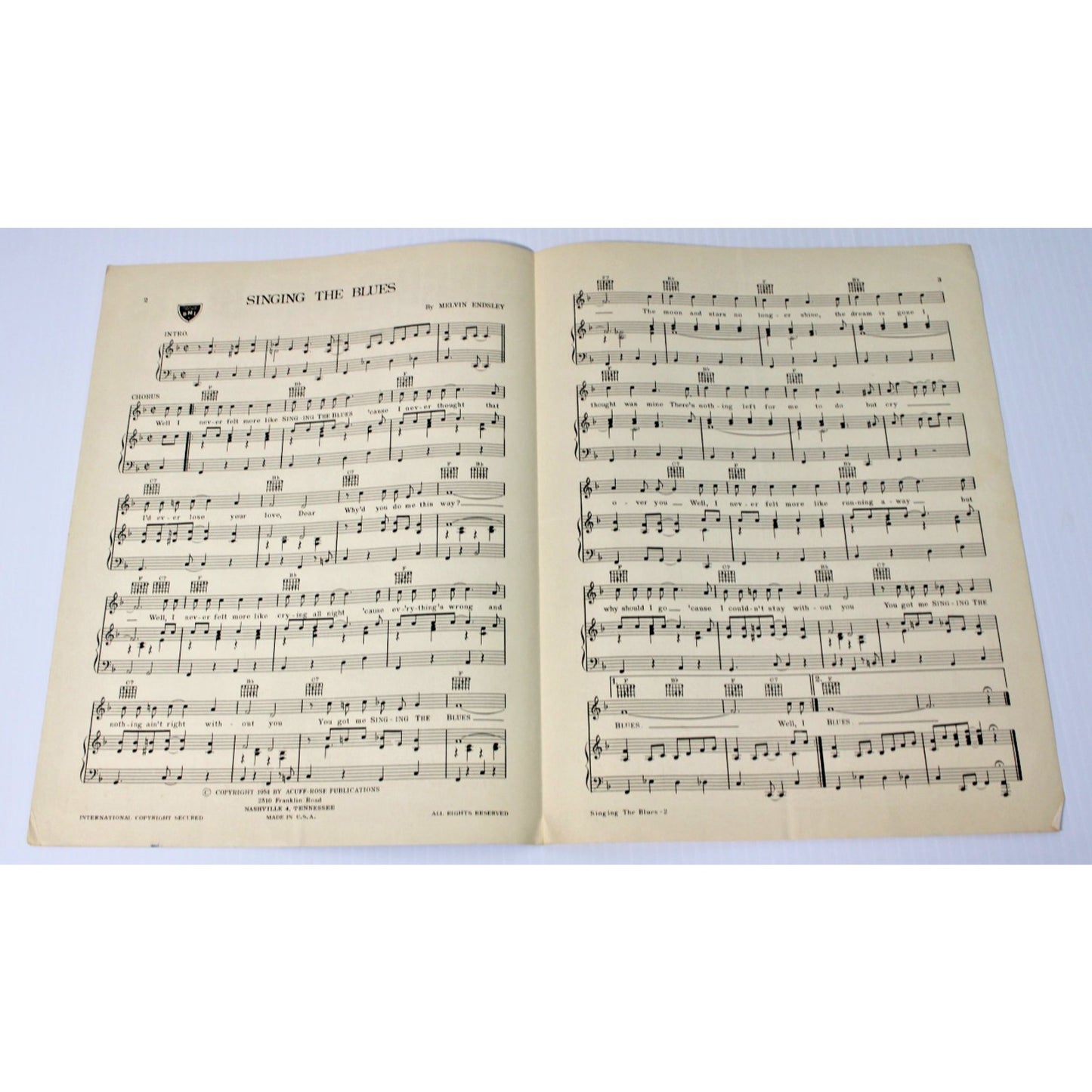 Vintage Sheet Music: Singing the Blues, Acuff-Rose, Signed by Phil Gordon