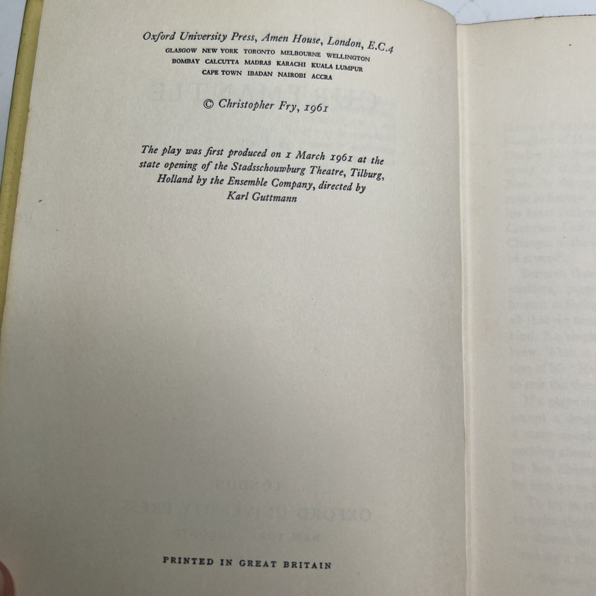 Curtmantle: A Play by Christopher Fry 1961 HC 1st Edition Ex Library
