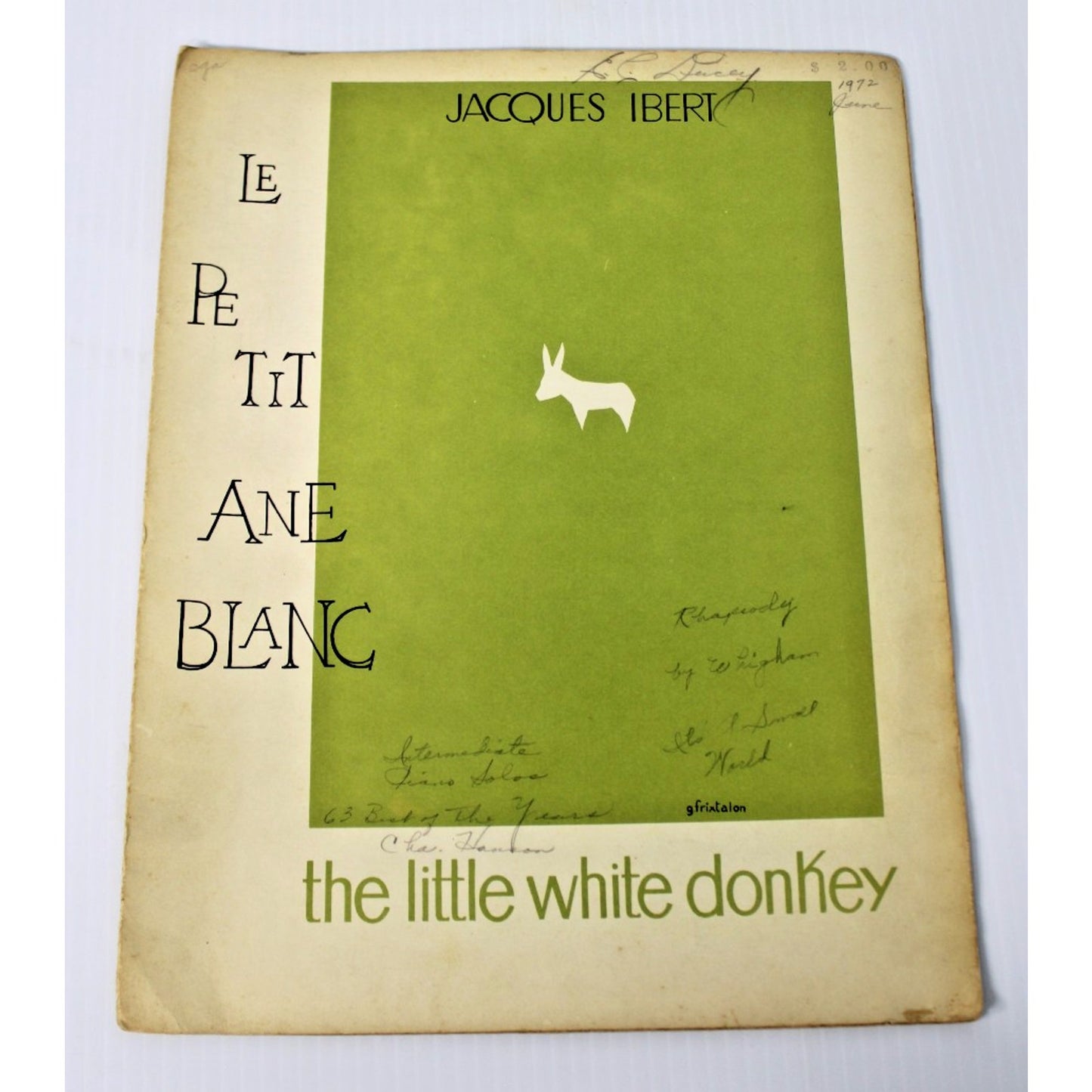 1922 Vintage French Sheet Music - THE LITTLE WHITE DONKEY - JACQUES IBERT
