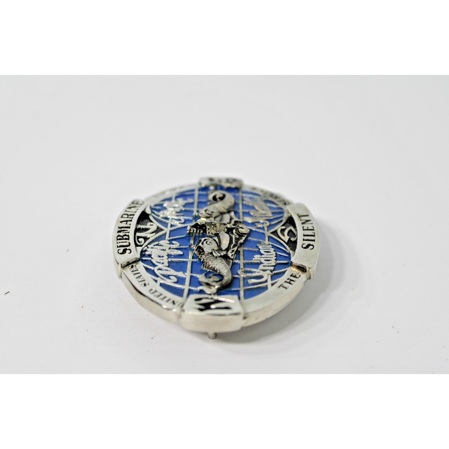 Vintage USN/US NAVY Belt Buckle SUBMARINE Silent Service, Western Pewter Enamel
