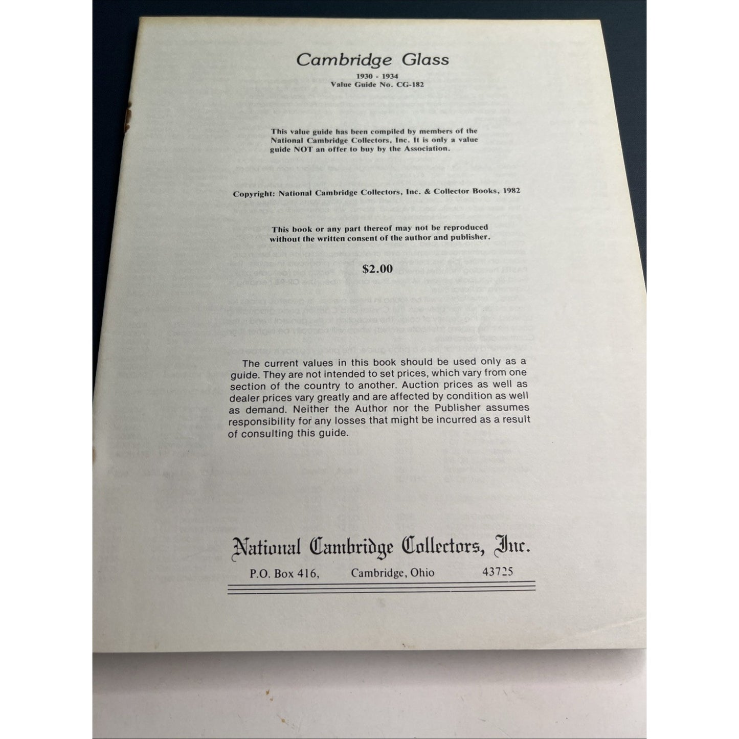 1976 The Cambridge Glass Co Catalog Hardcover Book w/ 1982 Price Guide