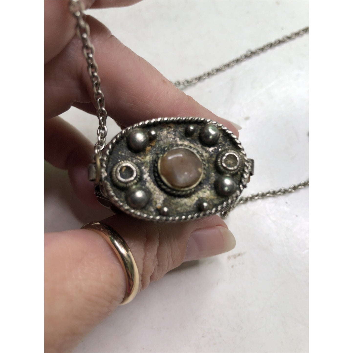 Vintage Sajai Metal Coin Purse Semi Precious Stones Kuchi Prayer Box Necklace