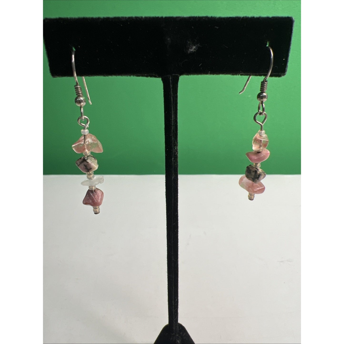 Pink Rhodonite Quartz Gemstone Drop Dangle Earrings French Wire Jewelry Gift