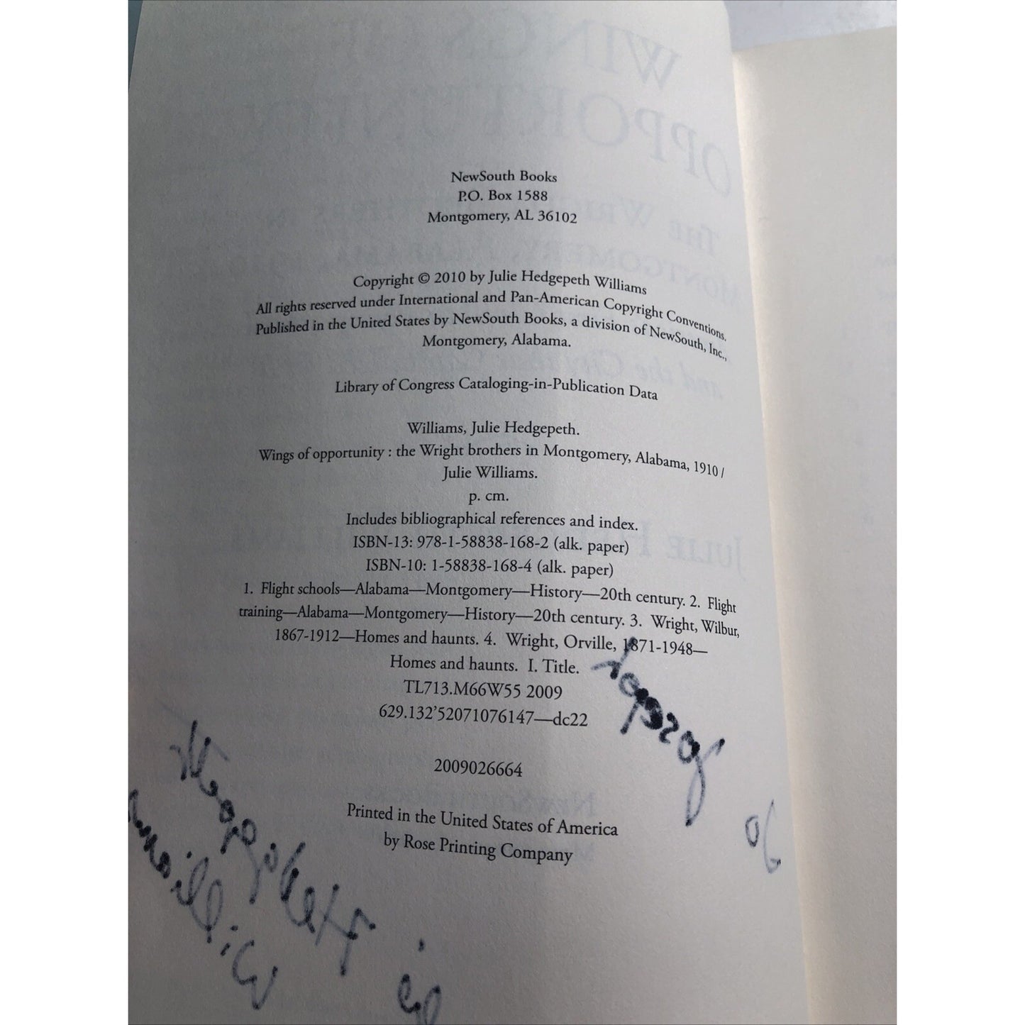 WINGS OF OPPORTUNITY: THE WRIGHT BROTHERS IN AL Signed By Julie Williams 2010 PB