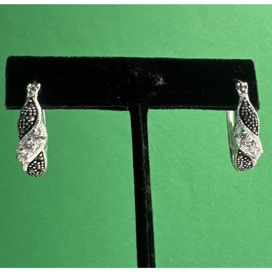 Silver Luxuries Silver Plated Hoop Earrings Genuine Marcasite New