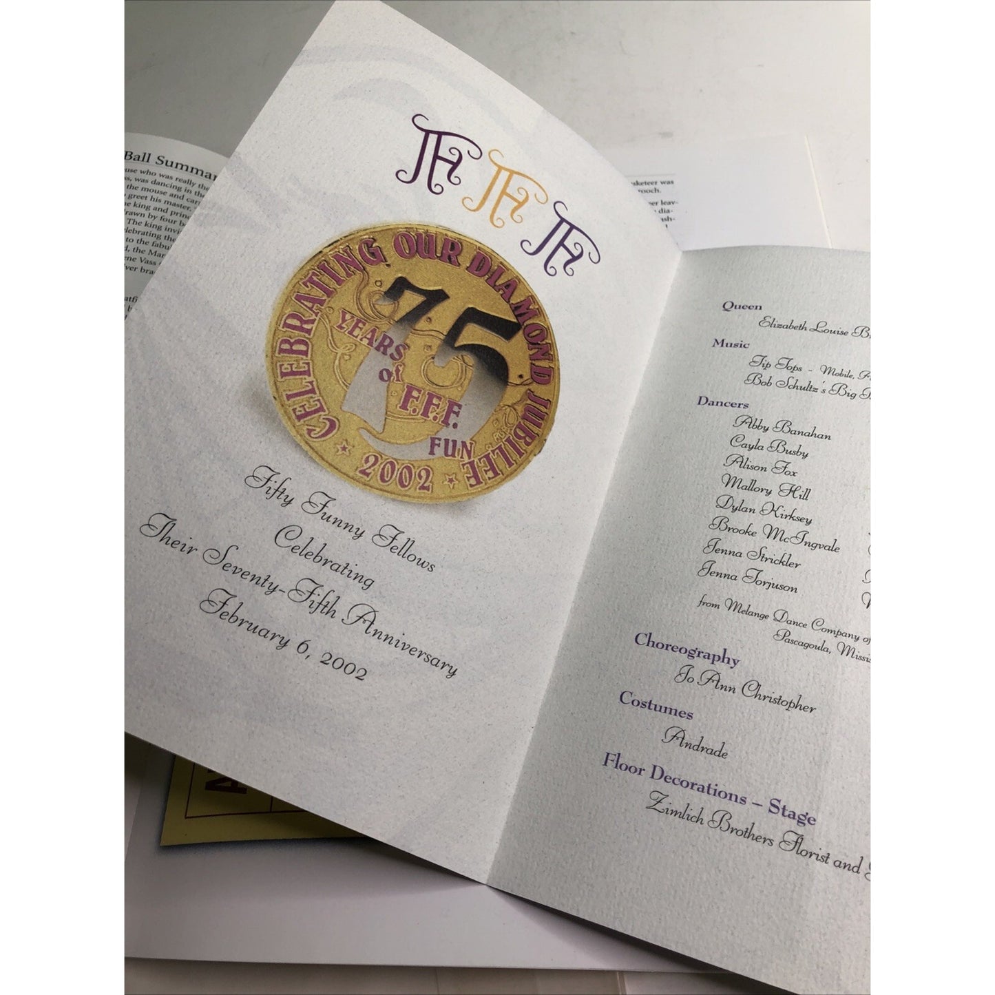 Fifty Funny Fellows FFF 2002 75th Anniversary Invitation Celebration & History