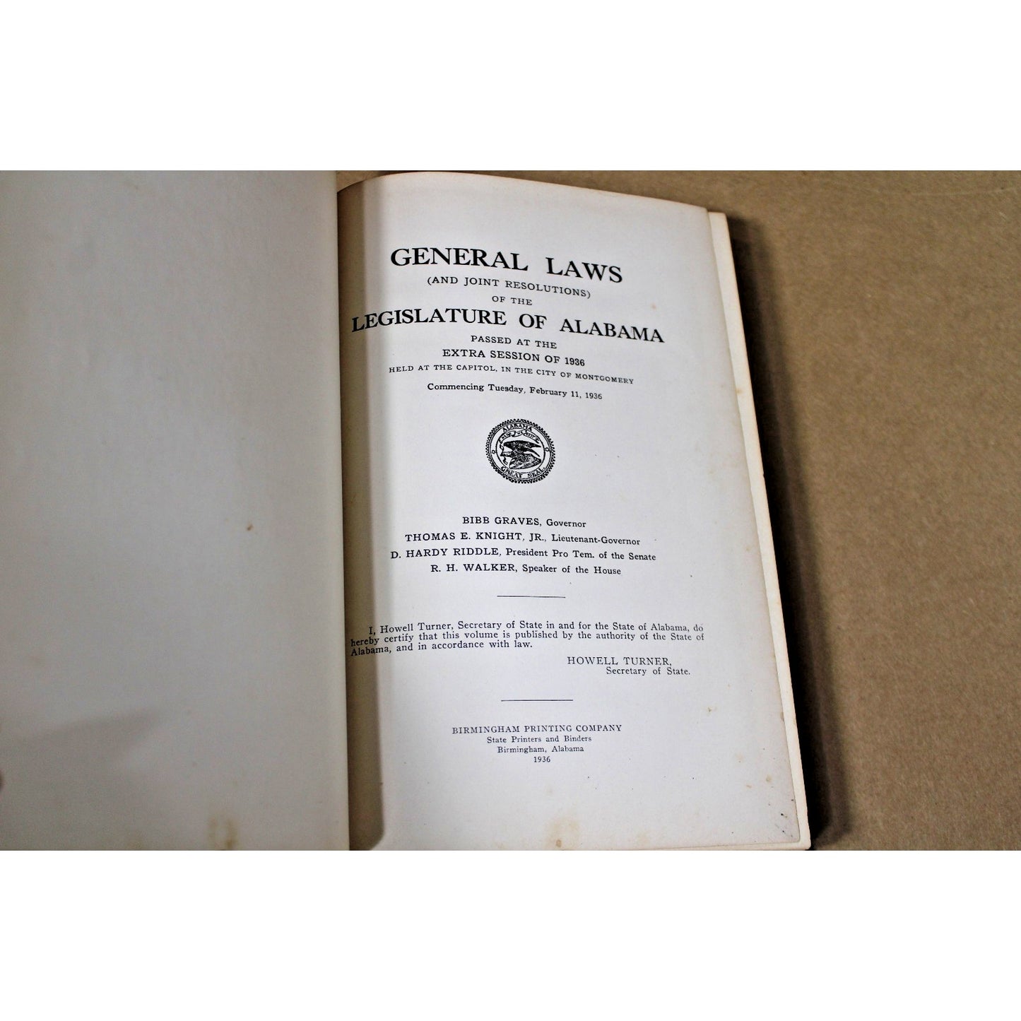 1936 "General Laws and Joint Resolutions of the Legislature of Alabama" Extra