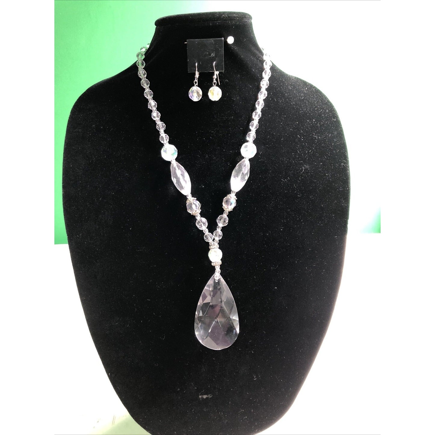 Transparent Drop Style Necklace with Earrings Set Statement Glass Acrylic