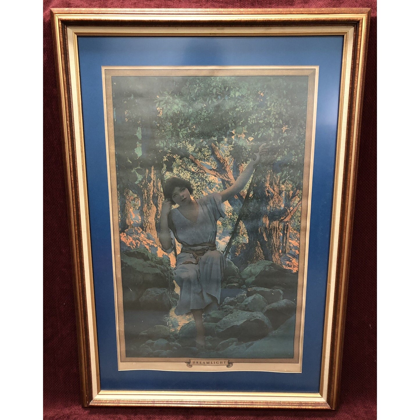 1924 Maxfield Parrish DREAMLIGHT Print 40”x28” Framed Edison Lamp Works GE