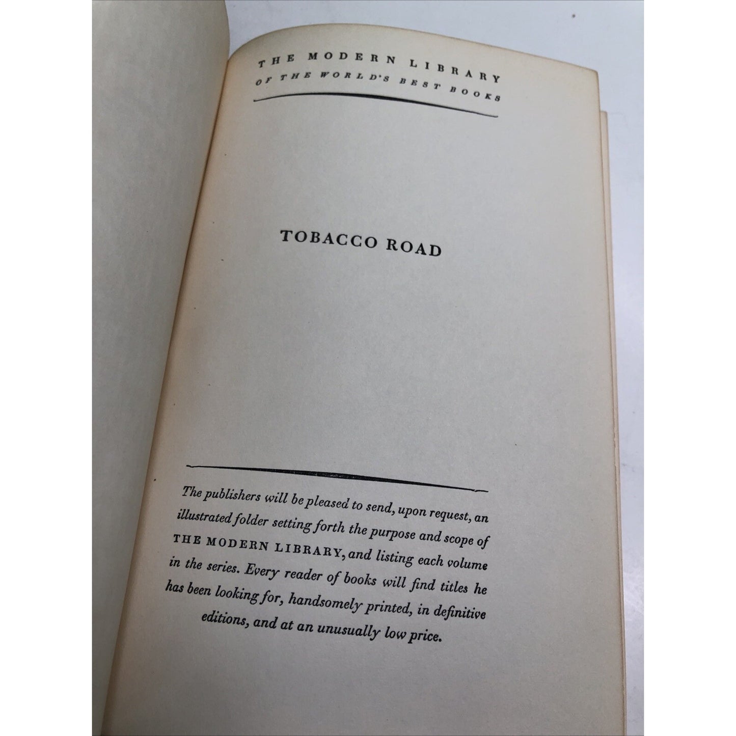 Tobacco Road by Erskine Caldwell HC 1960 The Modern Library New York