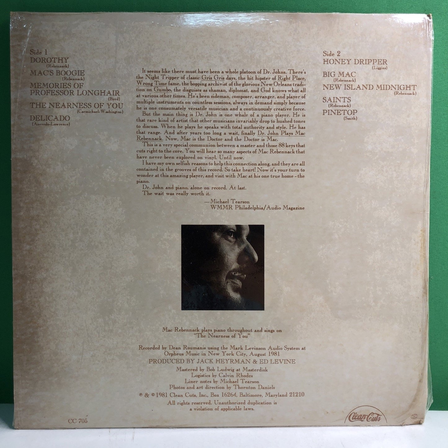 Dr. John Plays Mac Rebennack Vinyl LP Album 1981 Clean Cuts
