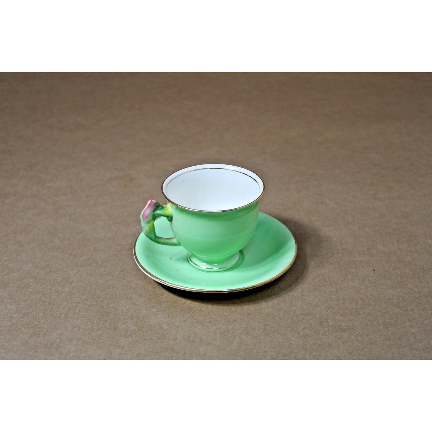 Royal Winton Grimwades Rosebud Green Teacup Rosebud Floral Handle Cup & Saucer