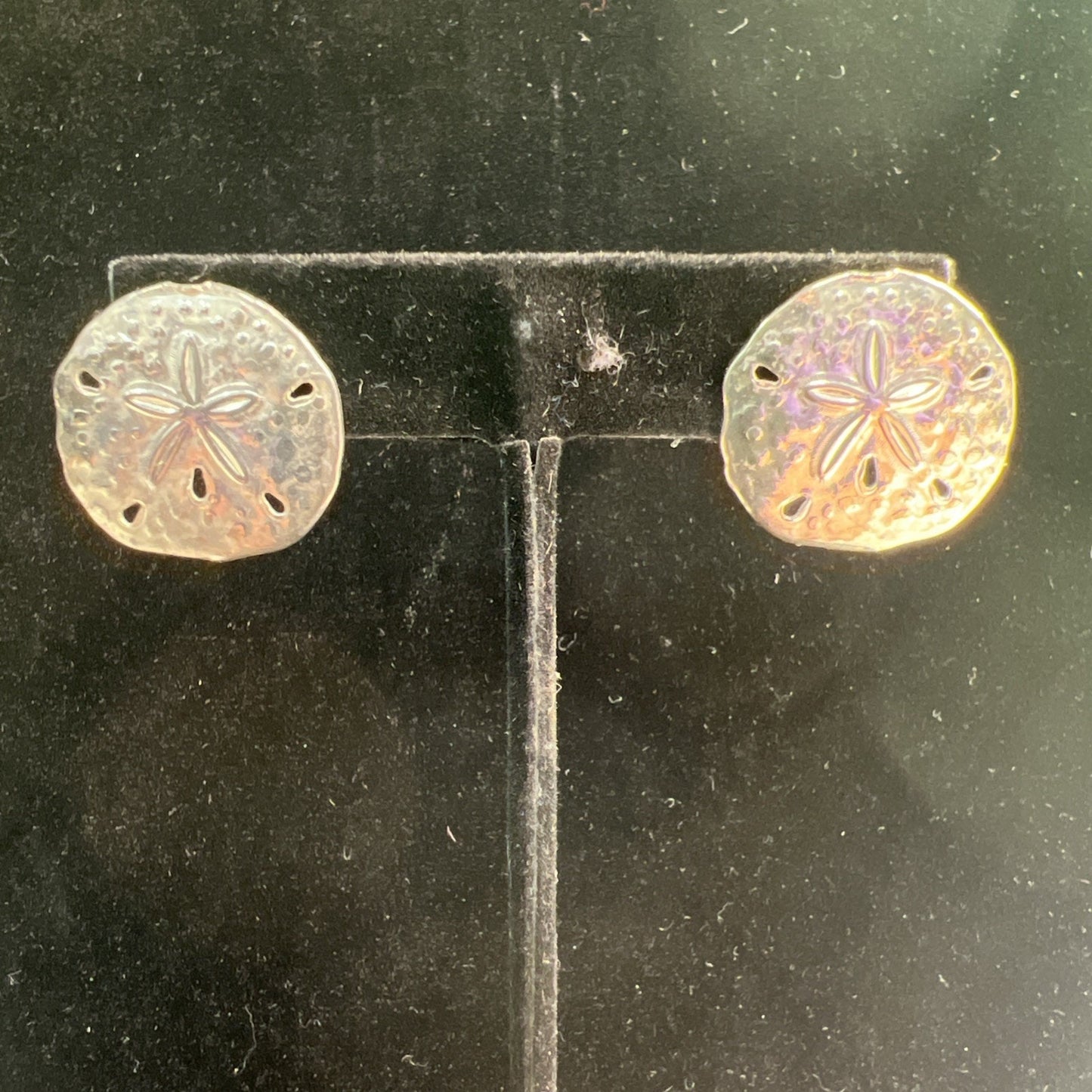 Vintage Silver Toned Sand Dollar Pierced Earrings